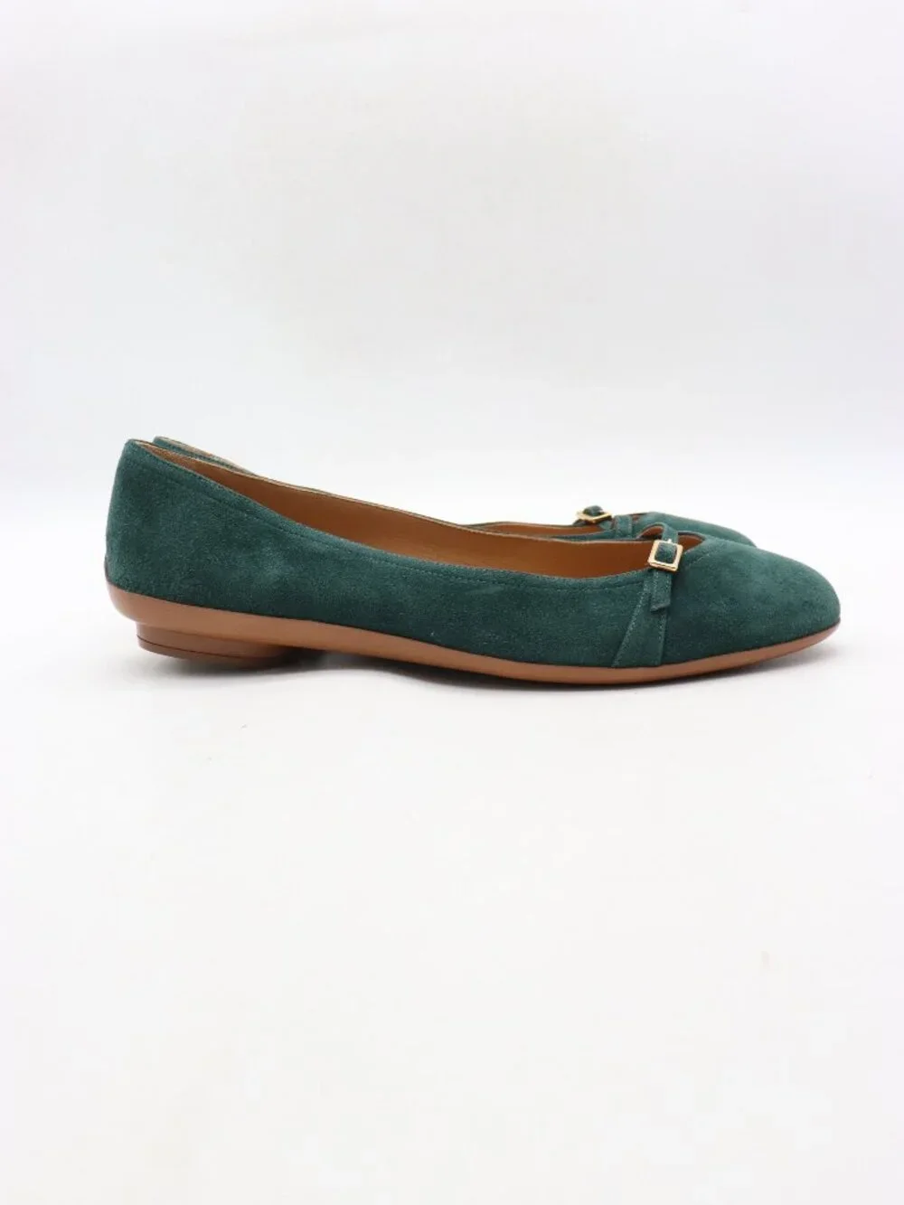 Salvatore Ferragamo Audrey Women's 11 B Almond Toe Green Suede Ballet Shoes